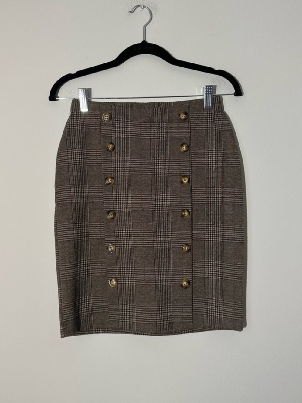 Mari Petite Plaid Double-Breasted Pencil Skirt - Brown Size PS